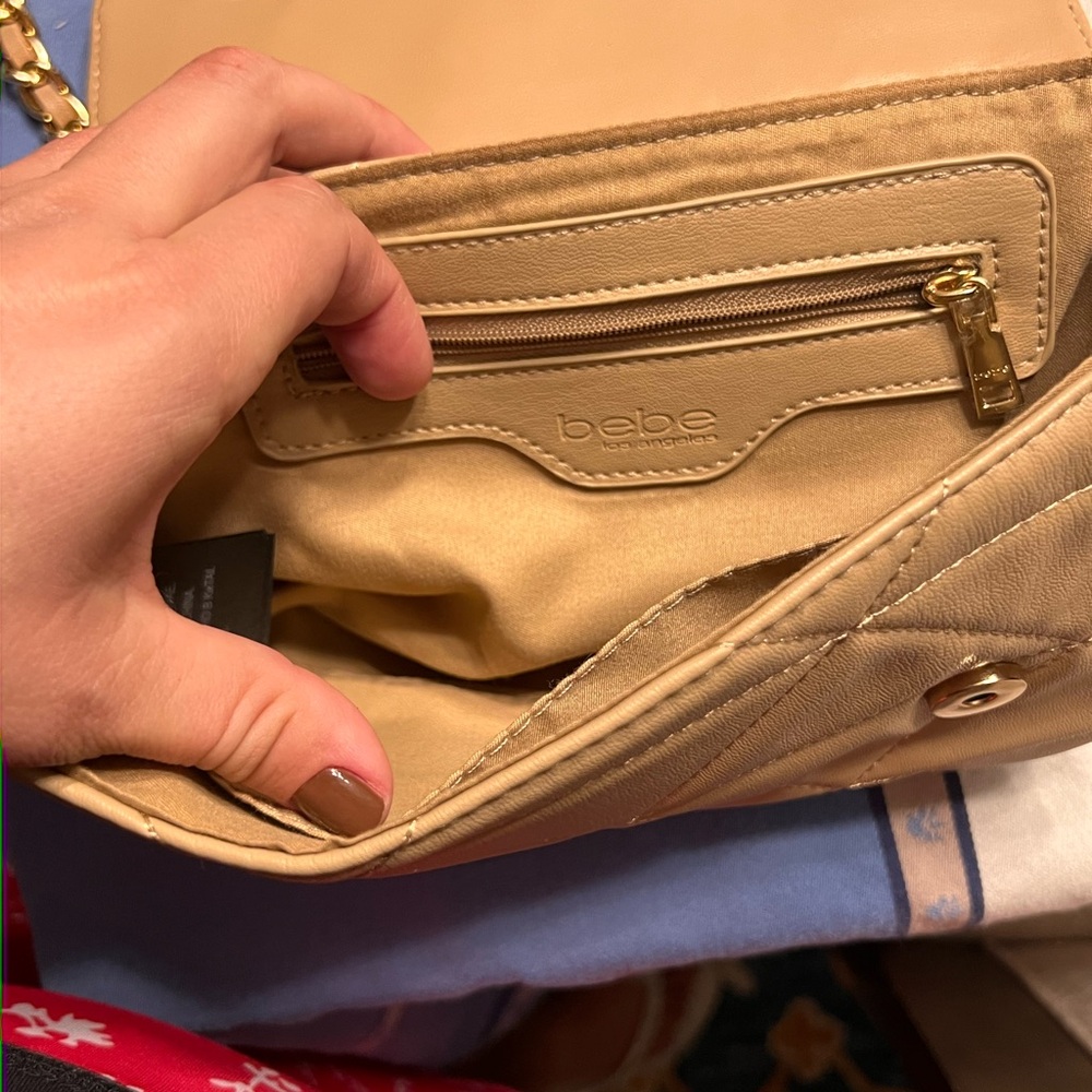 Bebe Beige Quilted Shoulder Bag